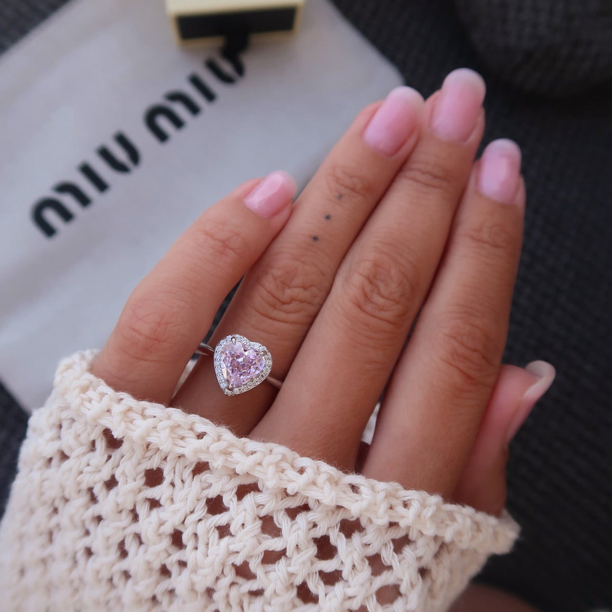 Inel Blush Heart din argint 925 placat cu rodiu, cu moissanit roz in forma de inima – Maison La Stephanie