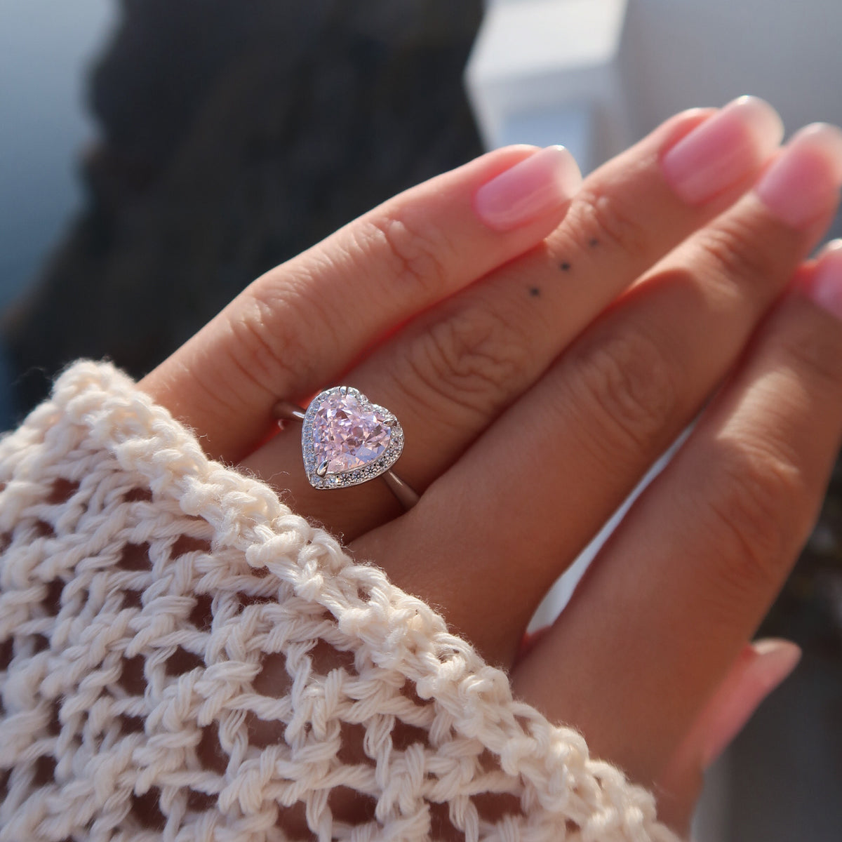 Inel Blush Heart din argint 925 placat cu rodiu, cu moissanit roz in forma de inima – Maison La Stephanie