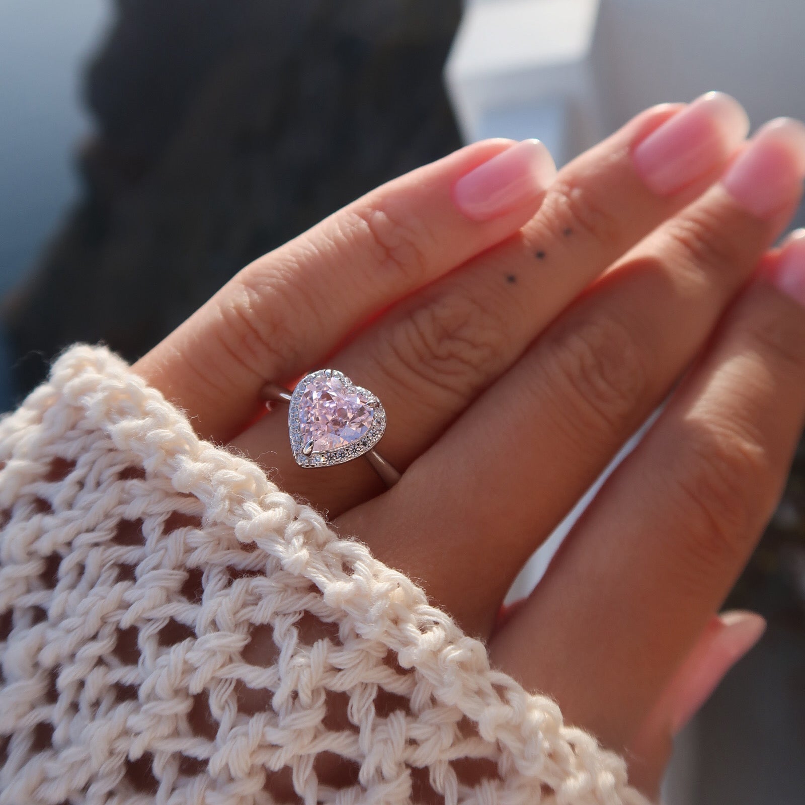 Inel Blush Heart din argint 925 placat cu rodiu, cu moissanit roz in forma de inima – Maison La Stephanie