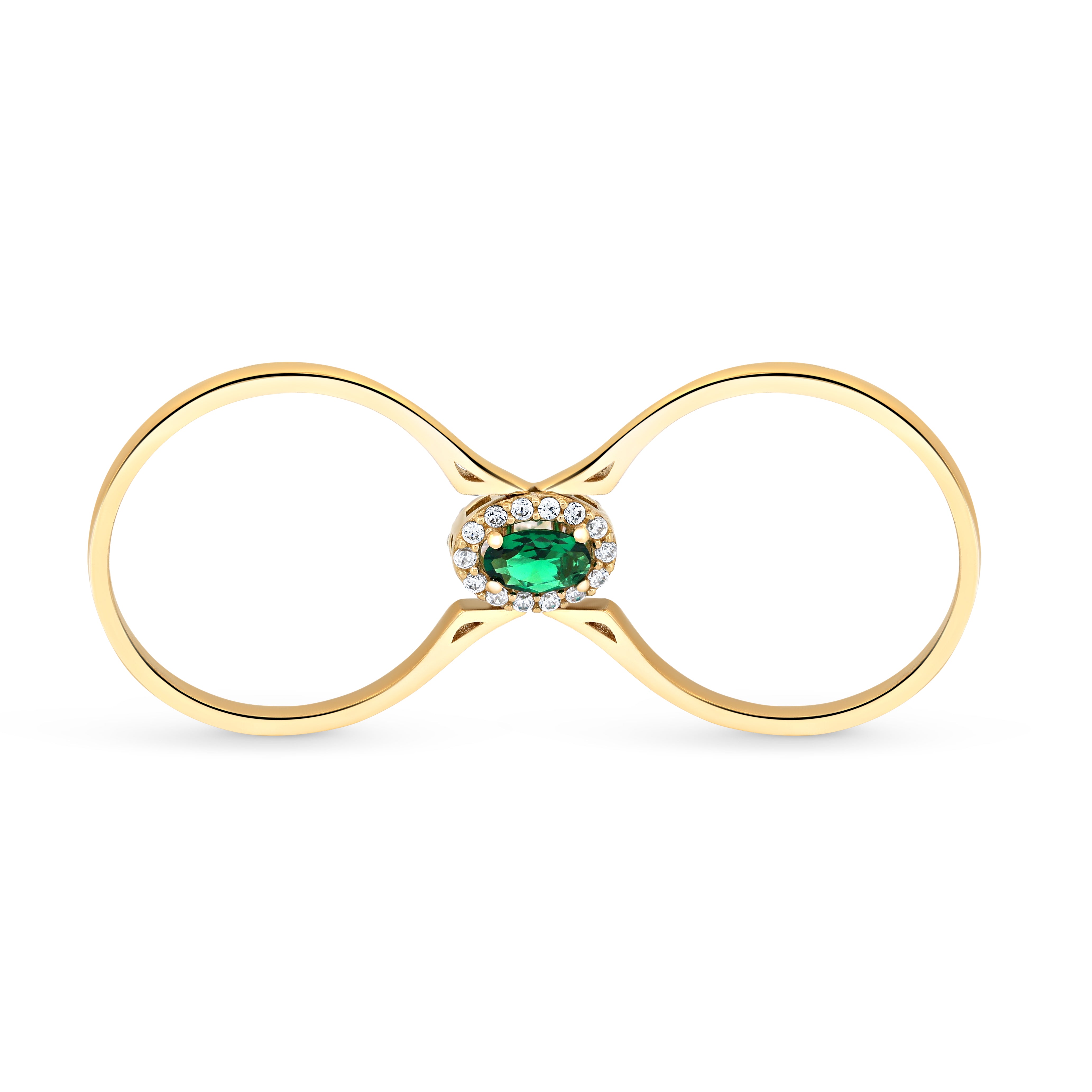 Inel din aur 14K cu doua fete, piatra verde si piatra clara, design reversibil, cadou elegant pentru femei