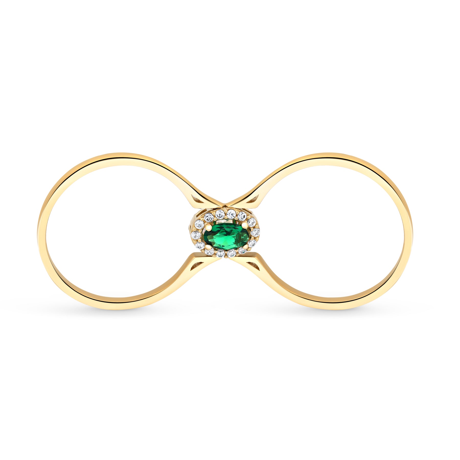 Inel din aur 14K cu doua fete, piatra verde si piatra clara, design reversibil, cadou elegant pentru femei