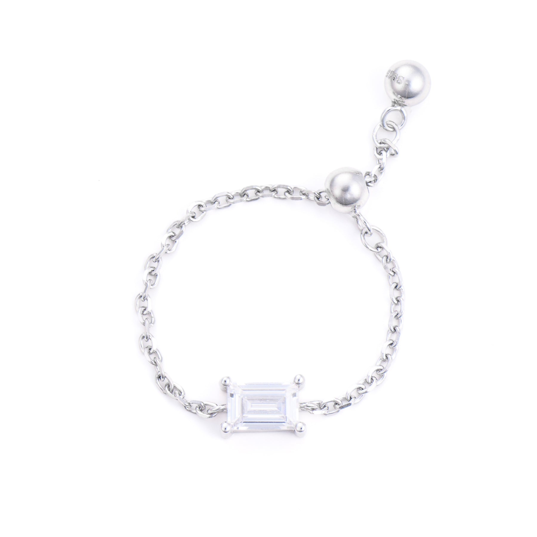 inel ajustabil cu lant argint 925 placat cu rodium si piatra zirconia