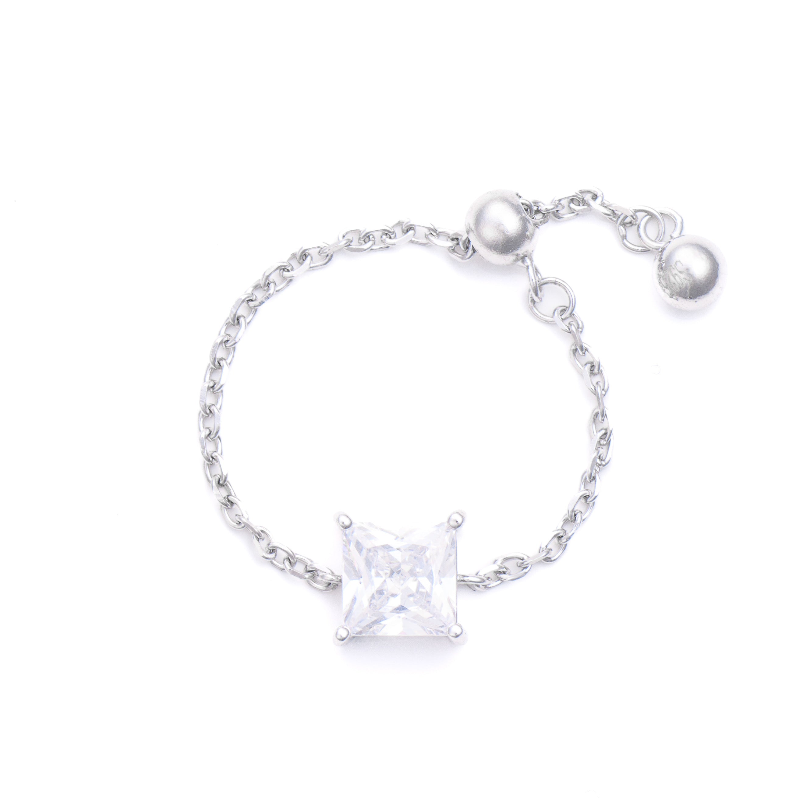 inel ajustabil cu lant argint 925 placat cu rodium si piatra zirconia patrata