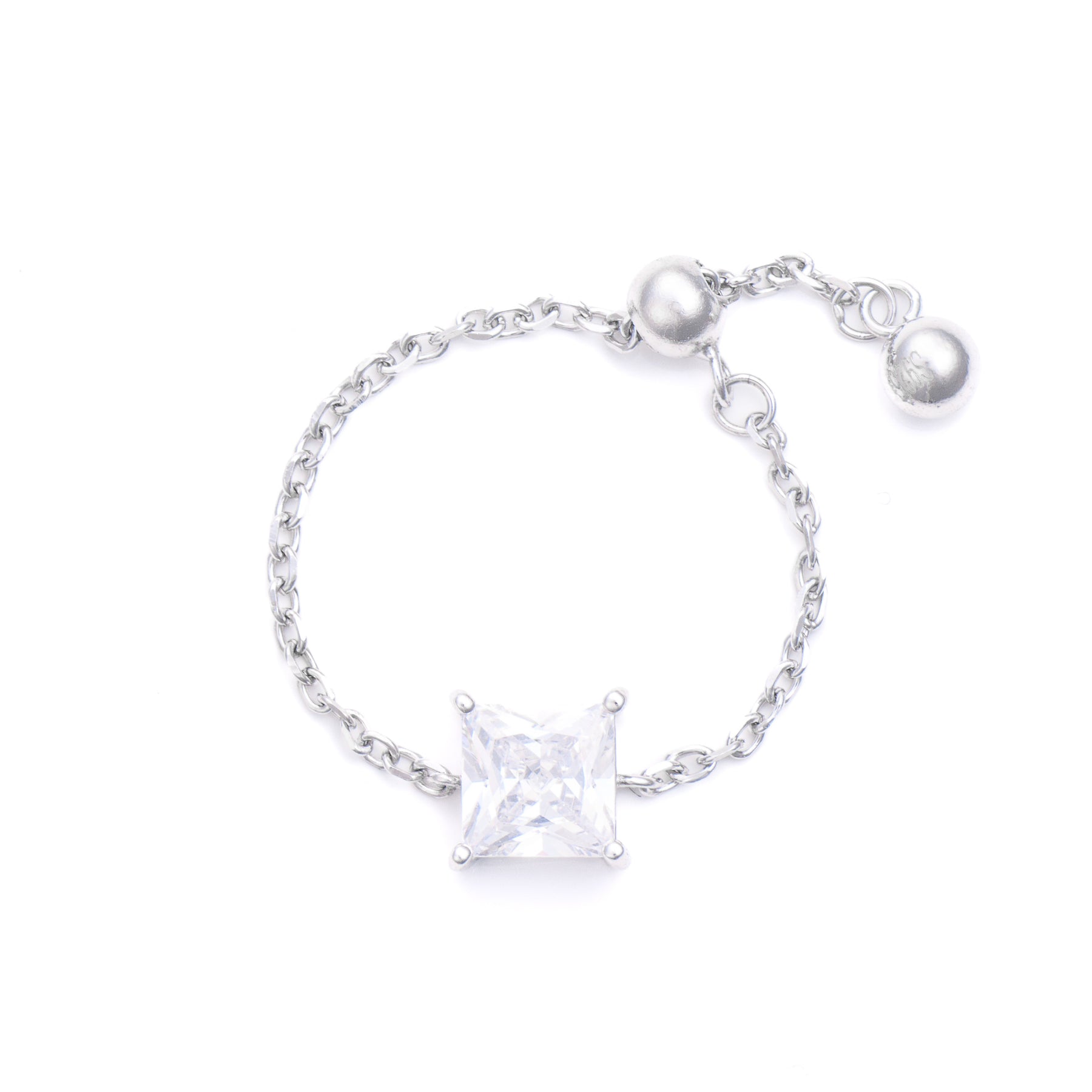 inel ajustabil cu lant argint 925 placat cu rodium si piatra zirconia patrata