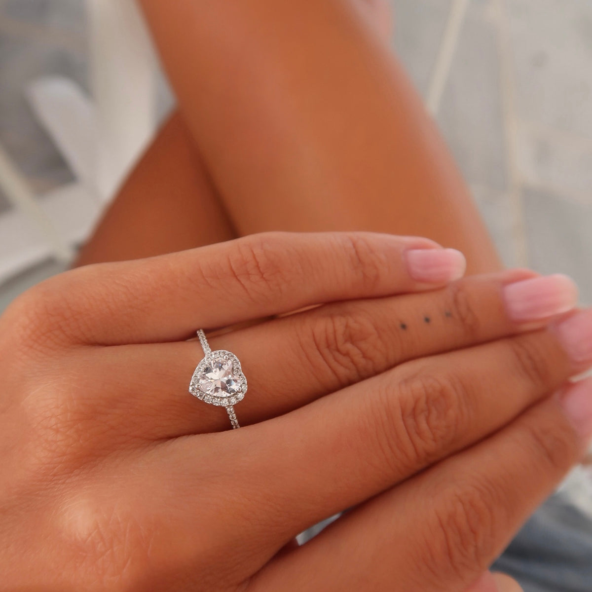 Inel Diamond Heart din argint 925 placat cu rodiu, cu piatra centrala stralucitoare in forma de inima – Maison La Stephanie