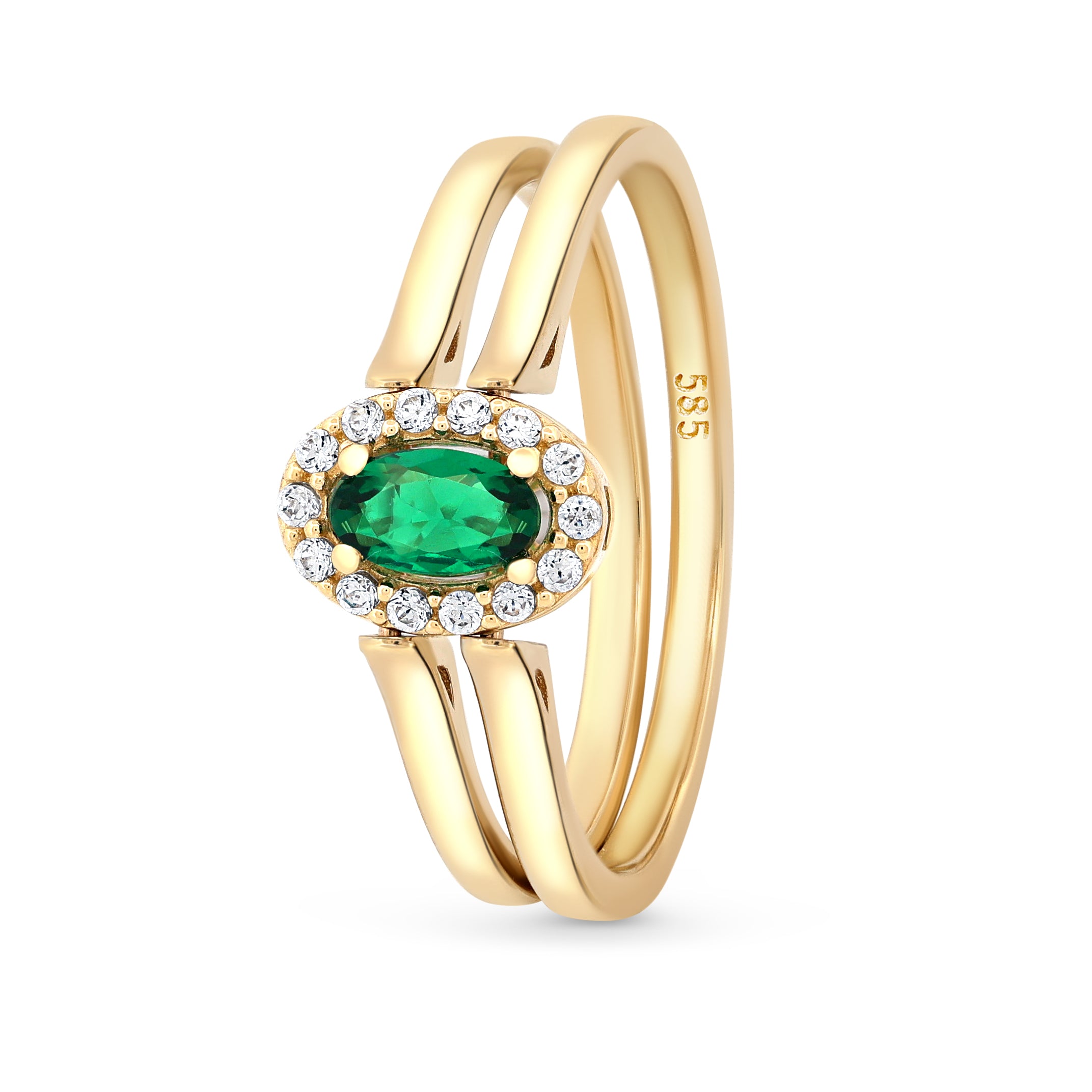 Inel din aur 14K cu doua fete, piatra verde si piatra clara, design reversibil, cadou elegant pentru femei-maison-stephanie
