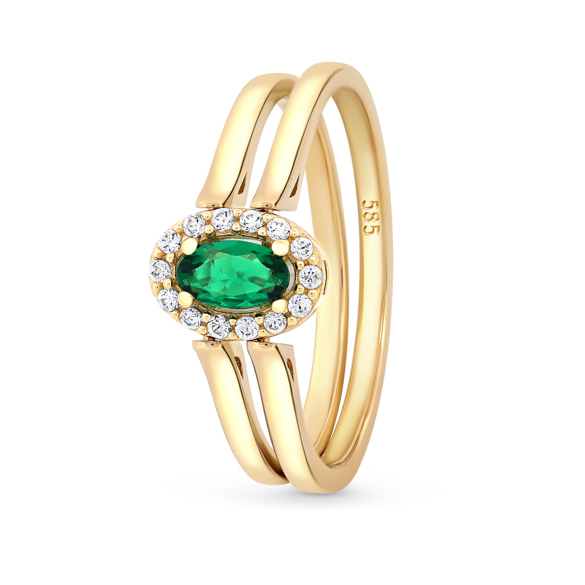 Inel din aur 14K cu doua fete, piatra verde si piatra clara, design reversibil, cadou elegant pentru femei-maison-stephanie