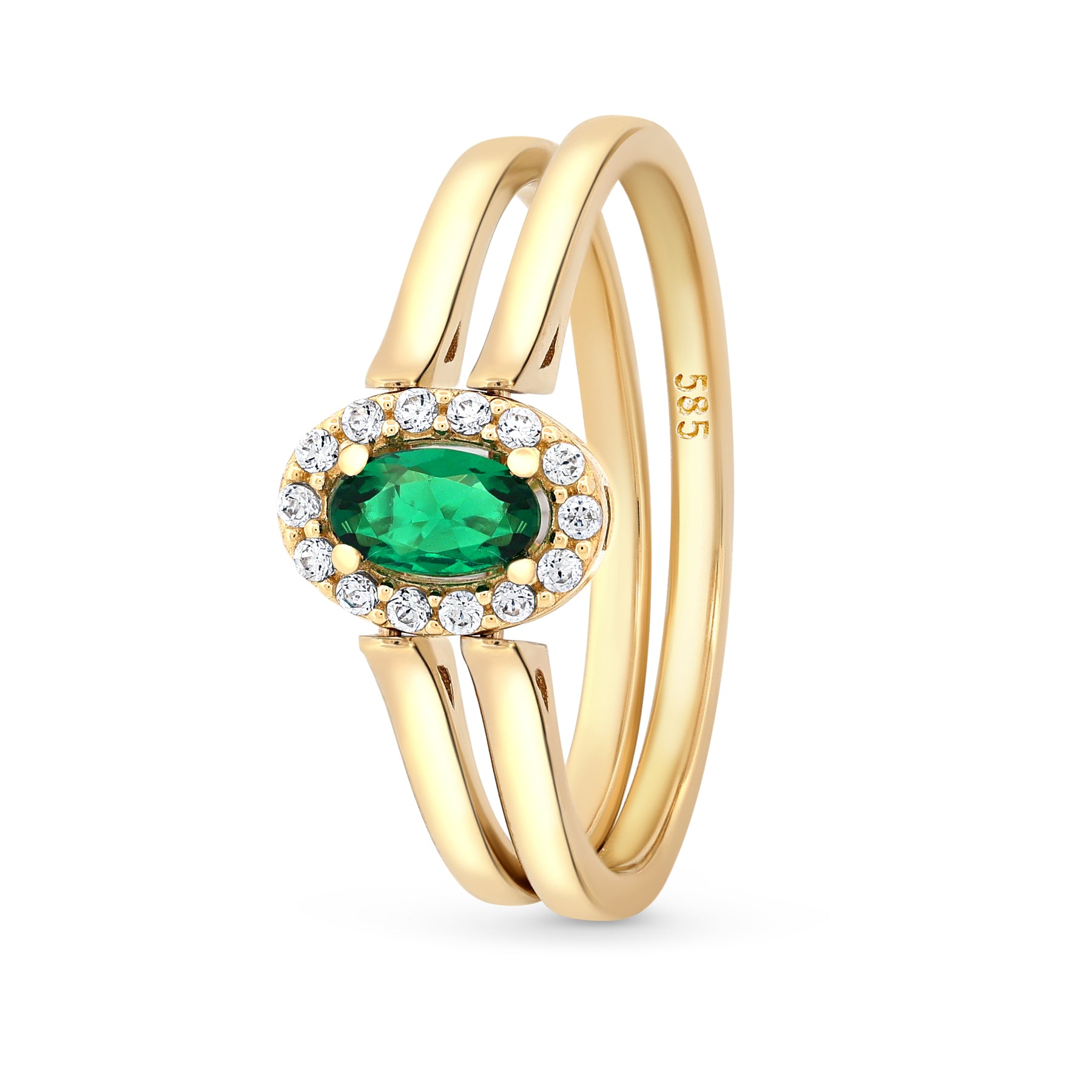 Inel din aur 14K cu doua fete, piatra verde si piatra clara, design reversibil, cadou elegant pentru femei-maison-stephanie