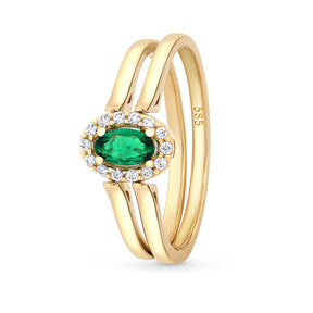 Inel din aur 14K cu doua fete, piatra verde si piatra clara, design reversibil, cadou elegant pentru femei-maison-stephanie