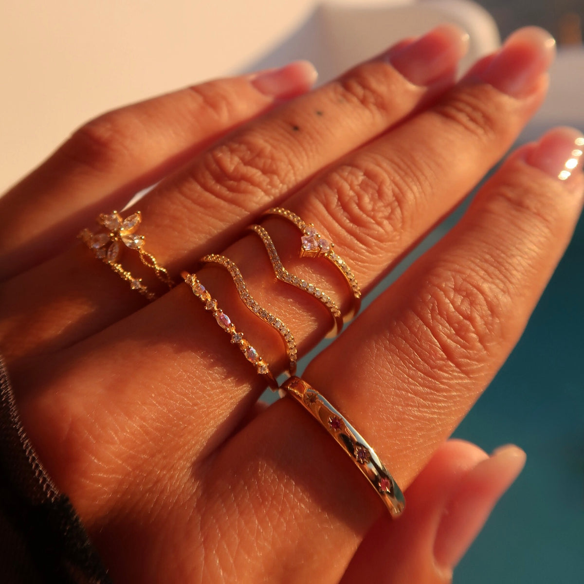 Inel Eau Calme din argint placat cu aur, design delicat inspirat de valurile marii – Maison La Stephanie