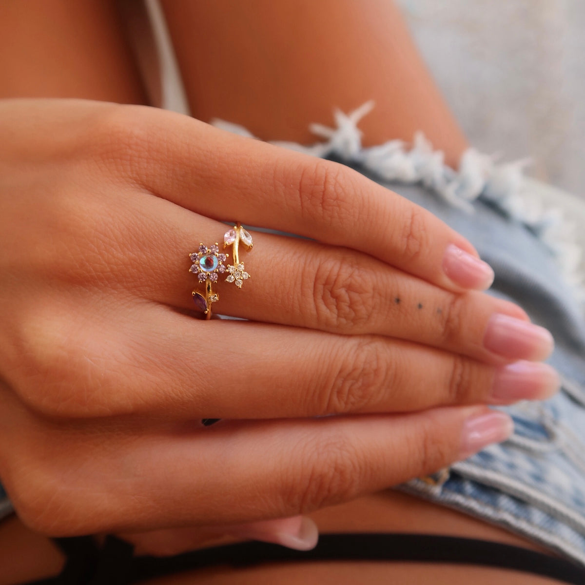 Inel Floare de Lavanda din argint placat cu aur, design delicat floral – Maison La Stephanie