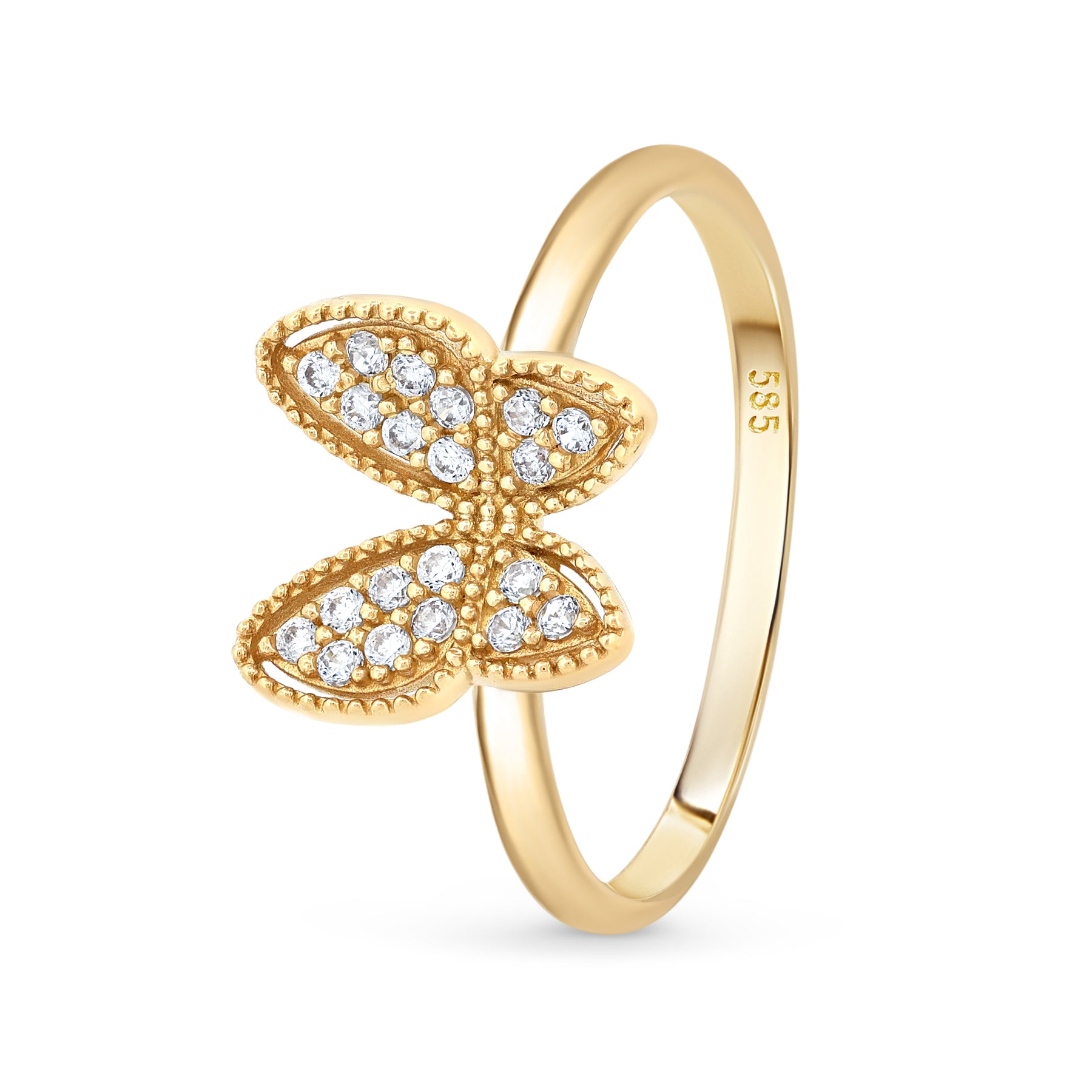 inel aur 14k cu fluture si pietre zirconiu cadou elegant pentru femei