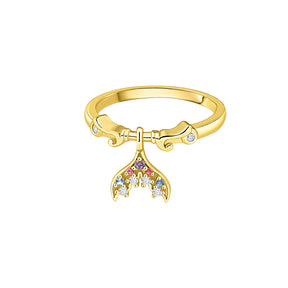 Inel La Mer Secrete din argint 925 placat cu aur, cu coada de sirena si zirconii albe si mov – Maison La Stephanie