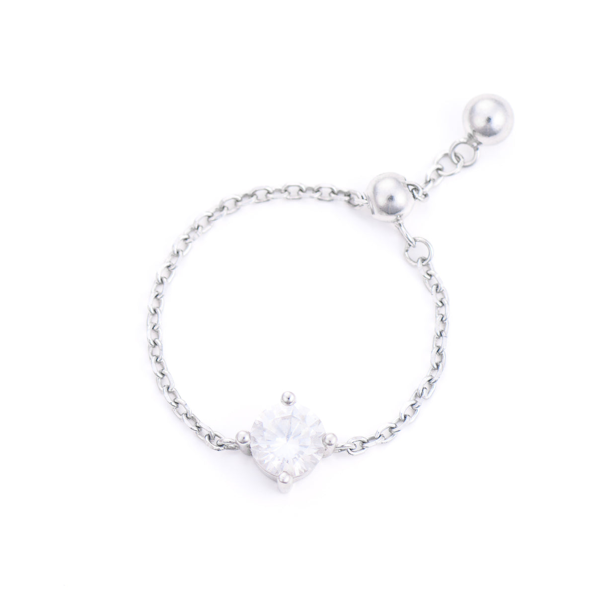 inel ajustabil cu lant argint 925 placat cu rodium si piatra zirconia rotunda