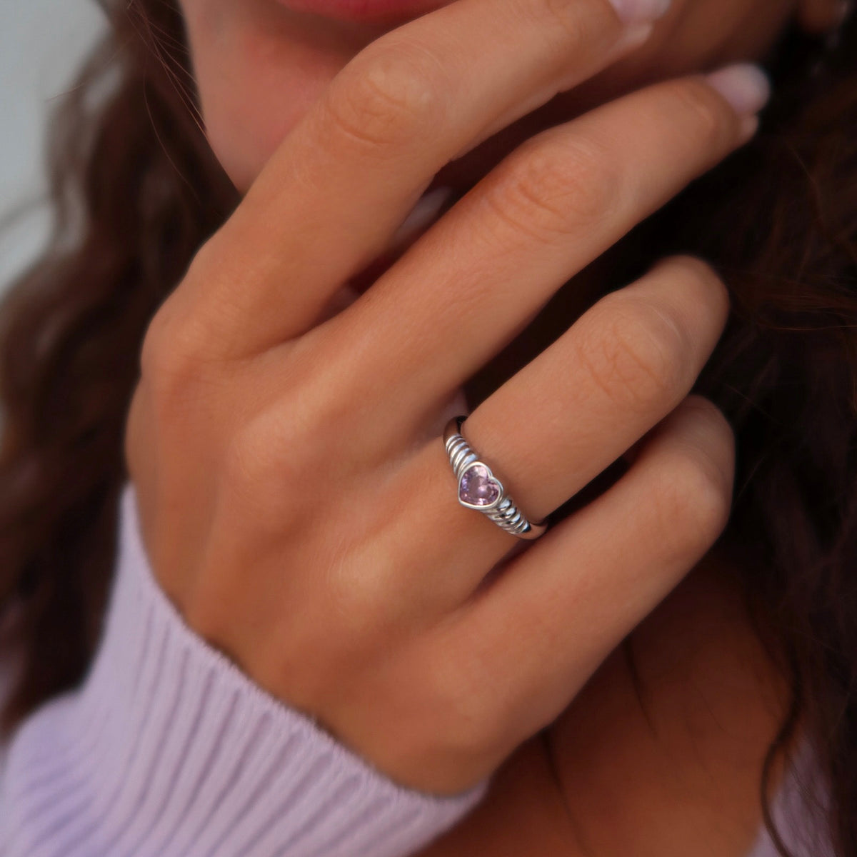 Inel Memoire d’Amour din argint 925 placat cu rodiu — bijuterie elegantă Maison La Stéphanie cu zirconiu cubic, simbol al iubirii și al rafinamentului feminin.