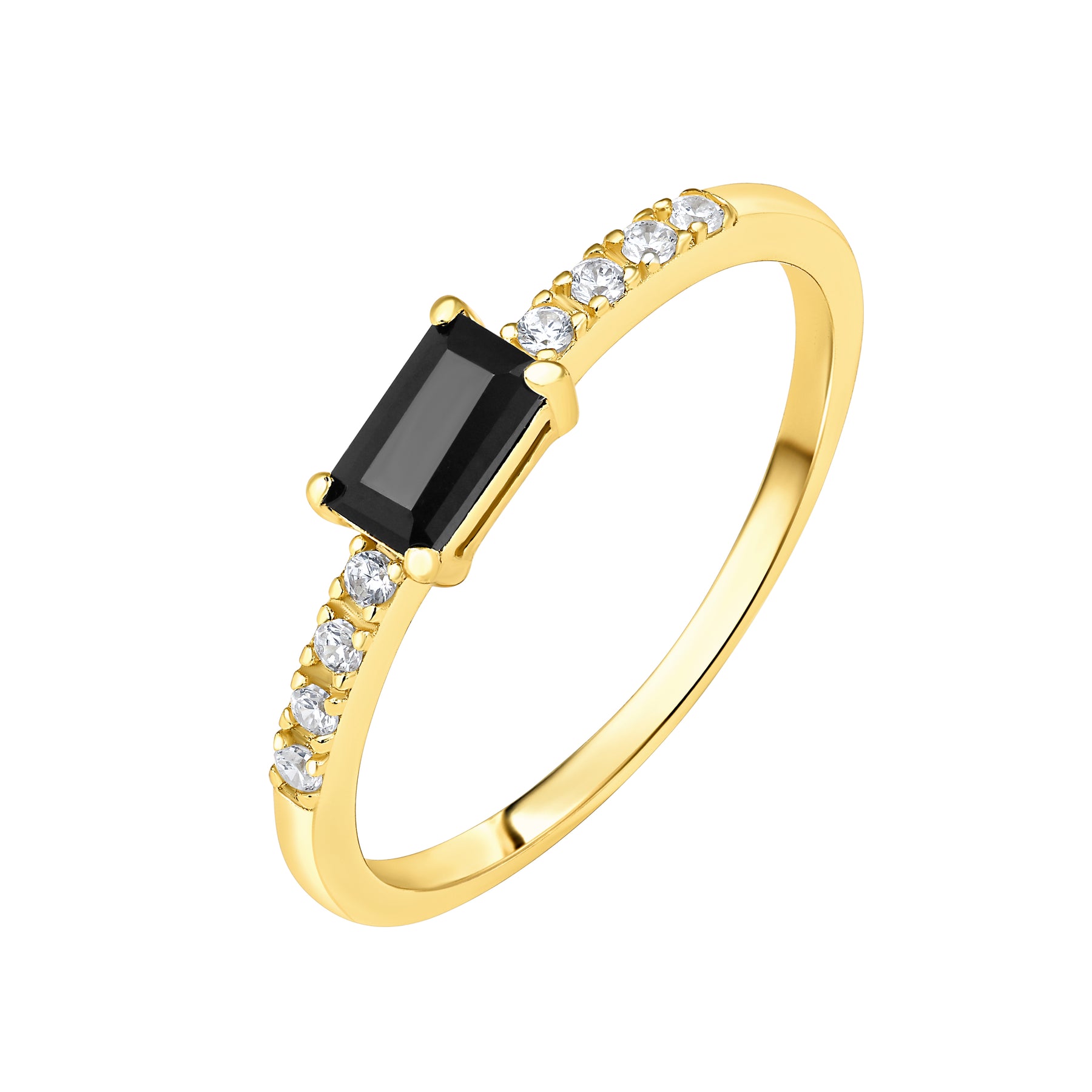 Inel Minuit à Paris din argint 925 placat cu aur cu piatră neagră și zirconii albi – Maison La Stéphanie