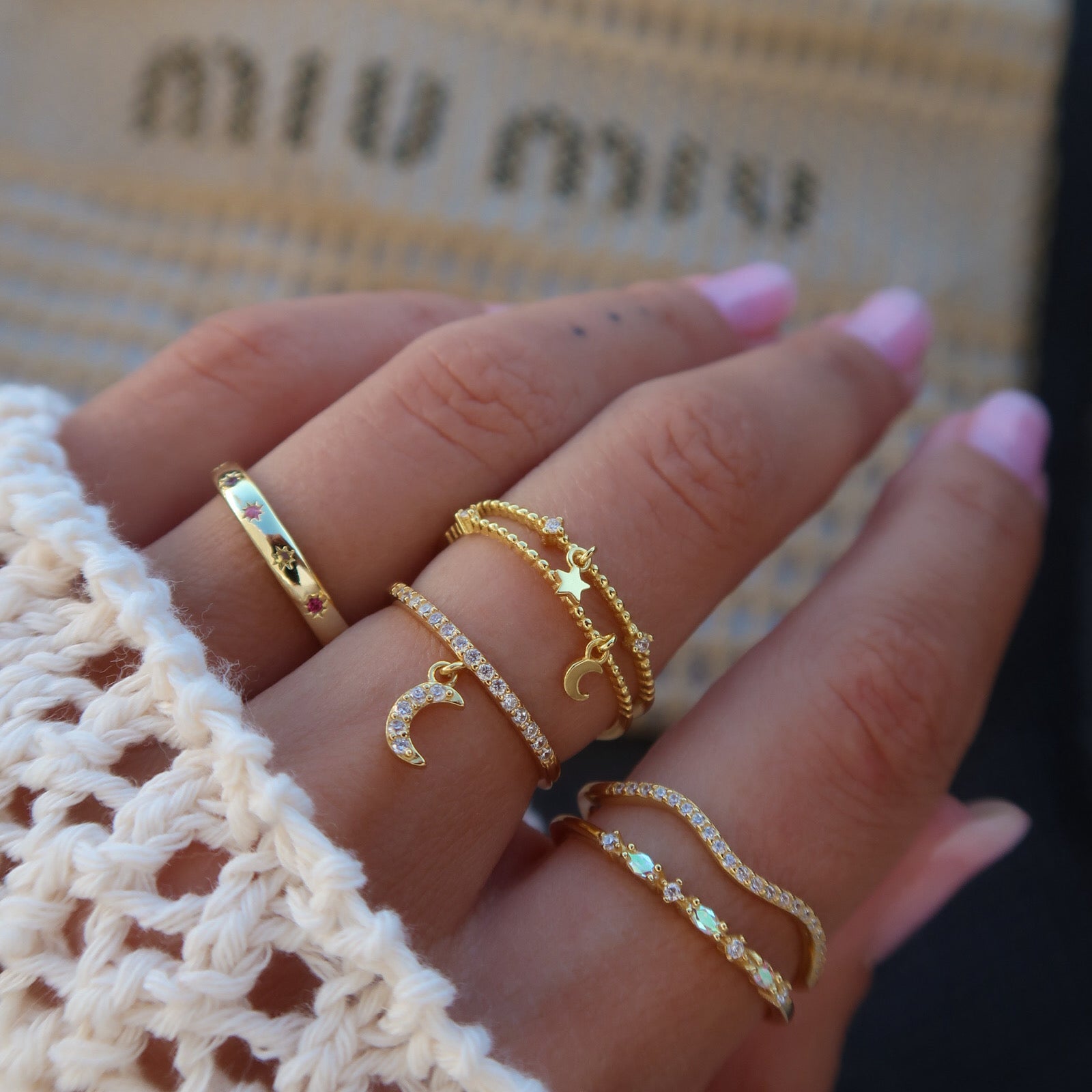 Inel Moon Drop din argint 925 placat cu aur, design delicat cu pietre stralucitoare – Maison La Stephanie