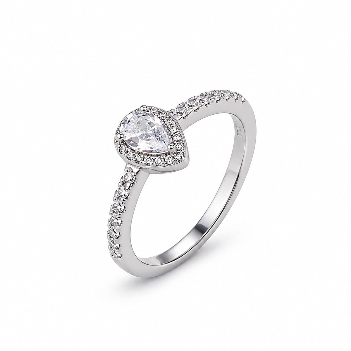 Inel Pear Radiance Argint 925 cu piatra transparenta in forma de para, contur de pietre mici si brat decorat cu pietre stralucitoare - MAISON Stéphanie