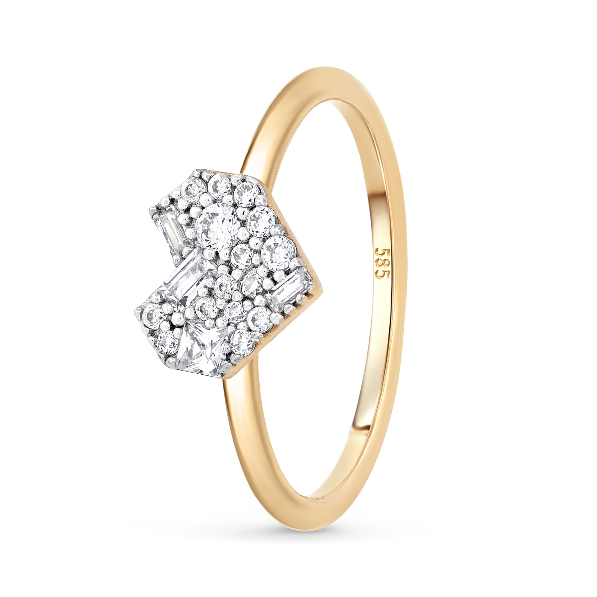 inel aur 14k inima pixel bijuterie moderna zirconiu cadou femei