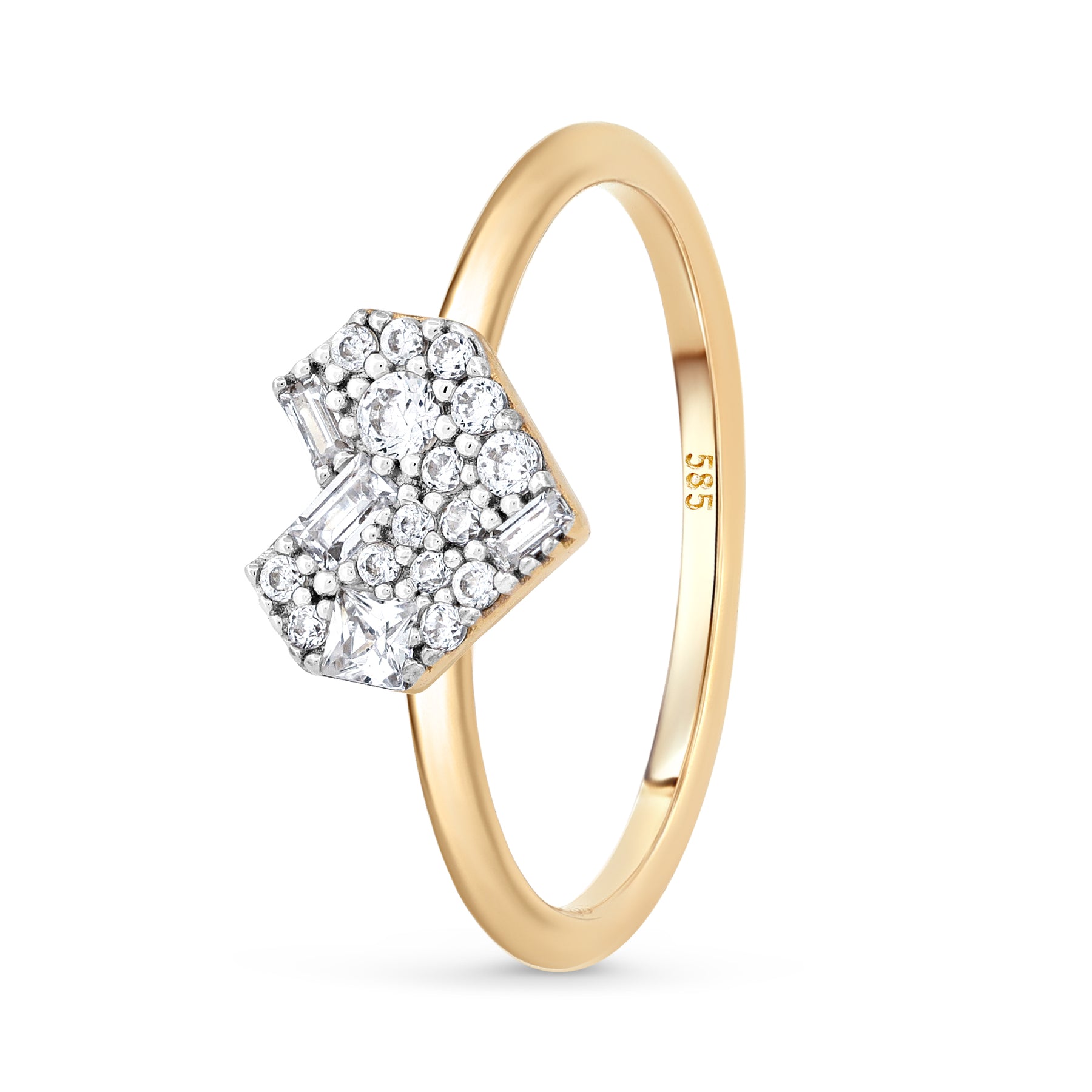 inel aur 14k inima pixel bijuterie moderna zirconiu cadou femei