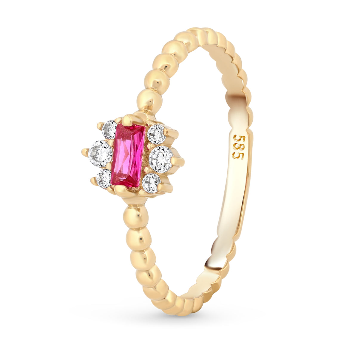 inel din aur 14k cu piatra rosie zirconiu cadou pretios pentru femei elegante