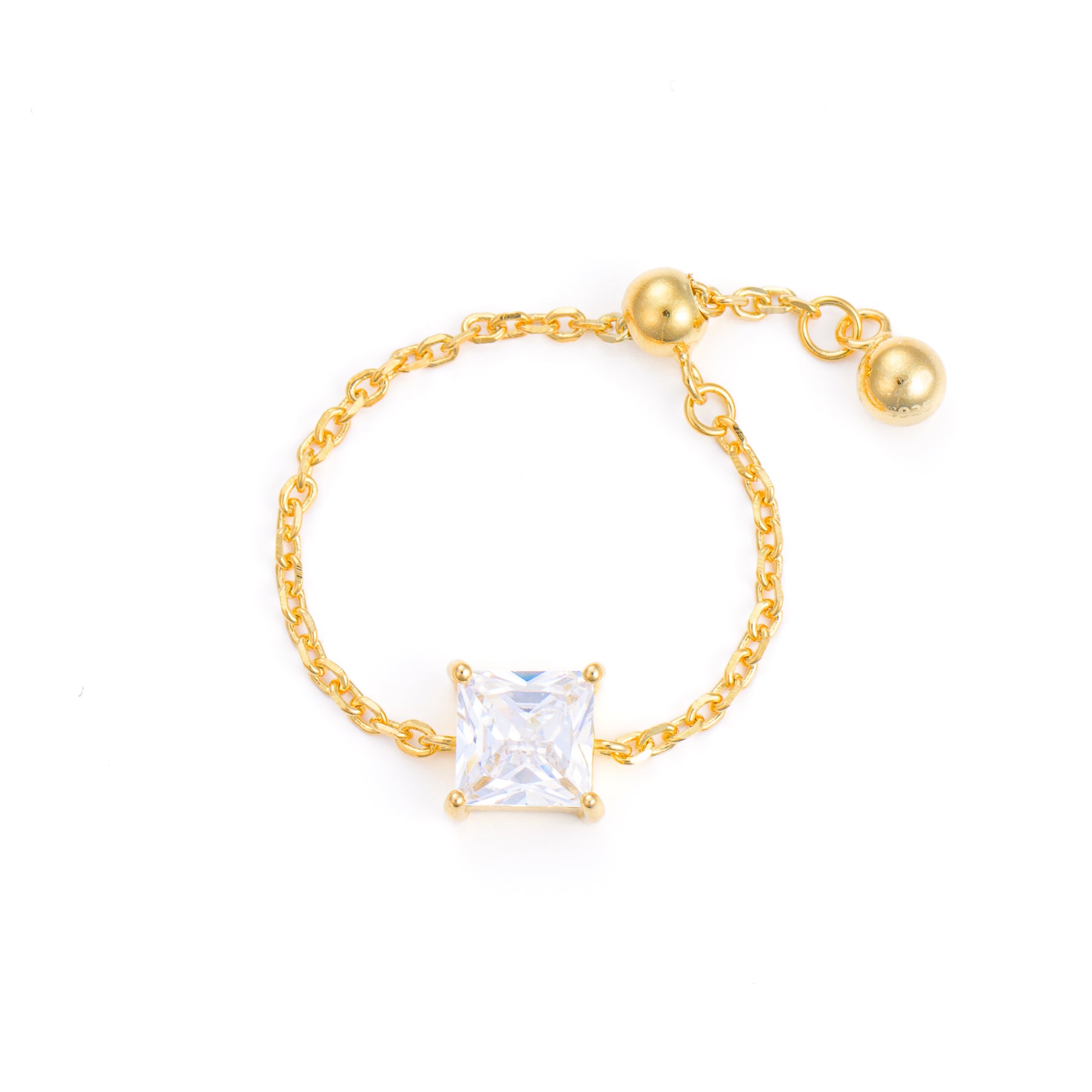 inel ajustabil cu lant argint placat cu aur si piatra zirconia patrata