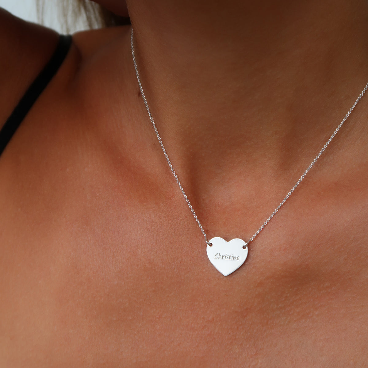 Personalized Heart Pendant Necklace - Engraved Custom Silver Necklace