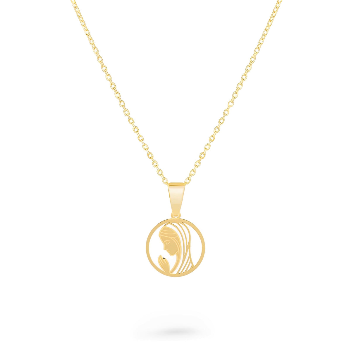 Lănțișor din aur de 8K cu pandantiv Fecioara Maria, realizat din aur galben