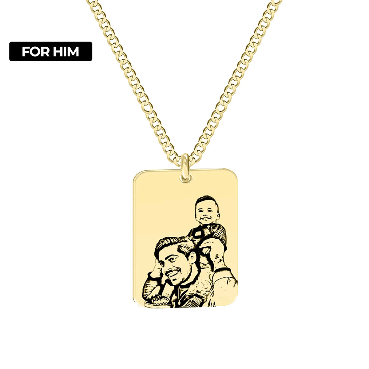 lant aur cu pandantiv dreptunghiular barbati personalizat cu poza fotogravura