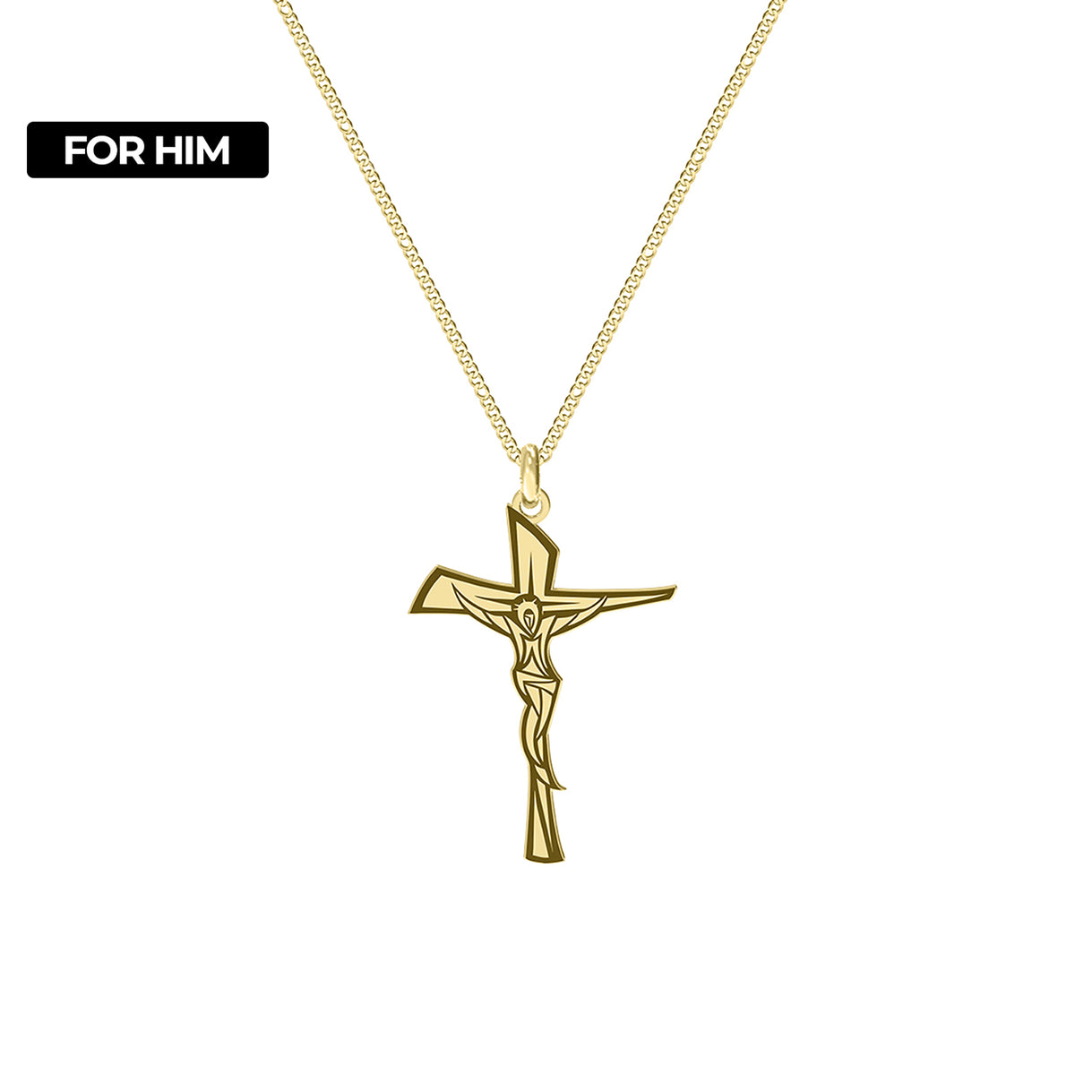 Lănțișor Cruce Isus pentru bărbați, din argint 925 placat cu aur 18K – bijuterie elegantă cu simbol religios, ideală ca dar de protecție și credință. Maison La Stéphanie.