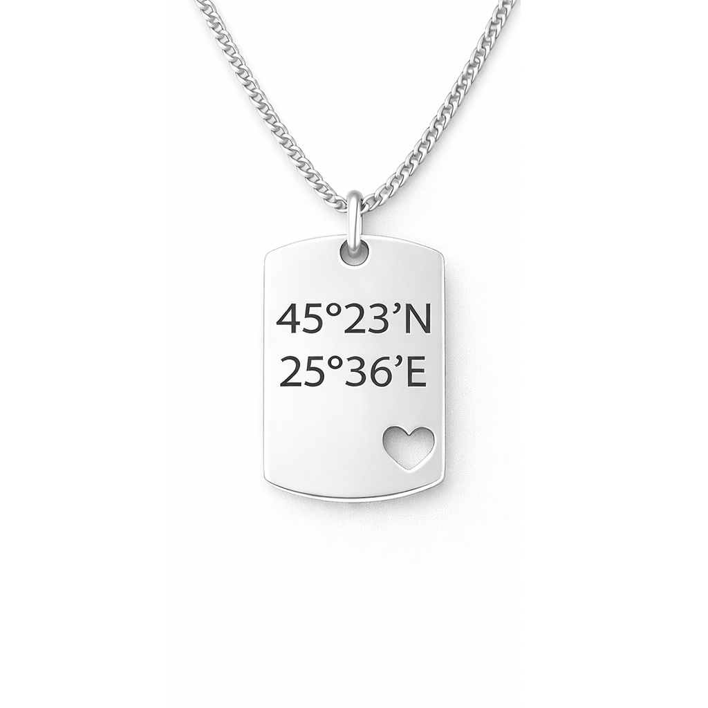 lantisor barbati argint 925 cu placuta personalizata tip tag si inimioara decupata