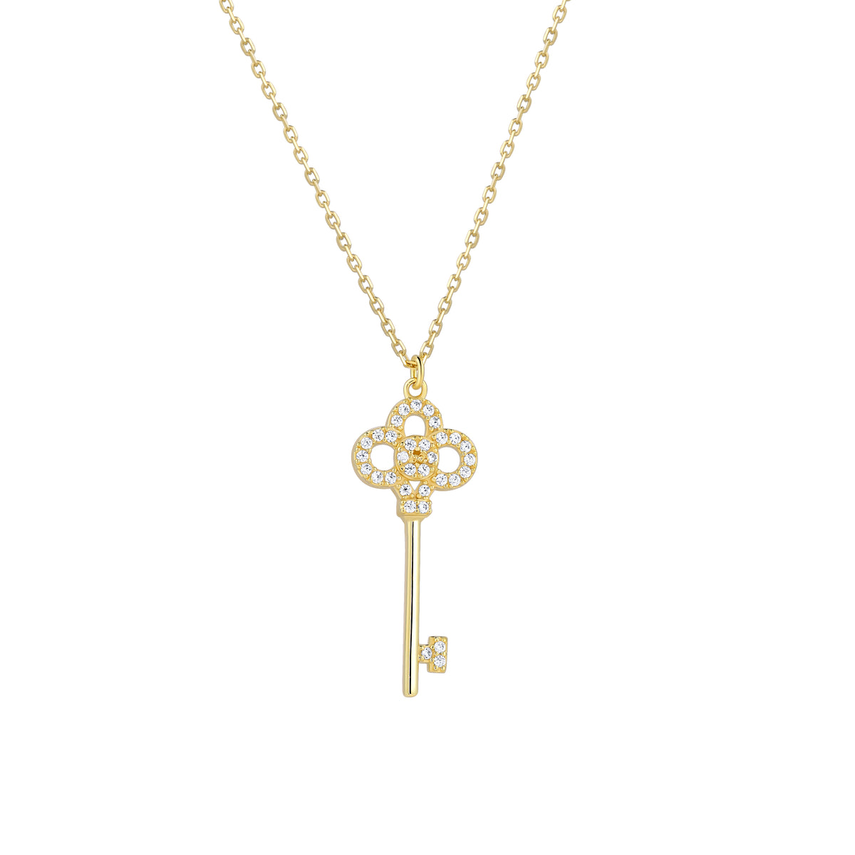 lantisor argint placat cu aur cu pandantiv cheie regala pavata cu zirconii