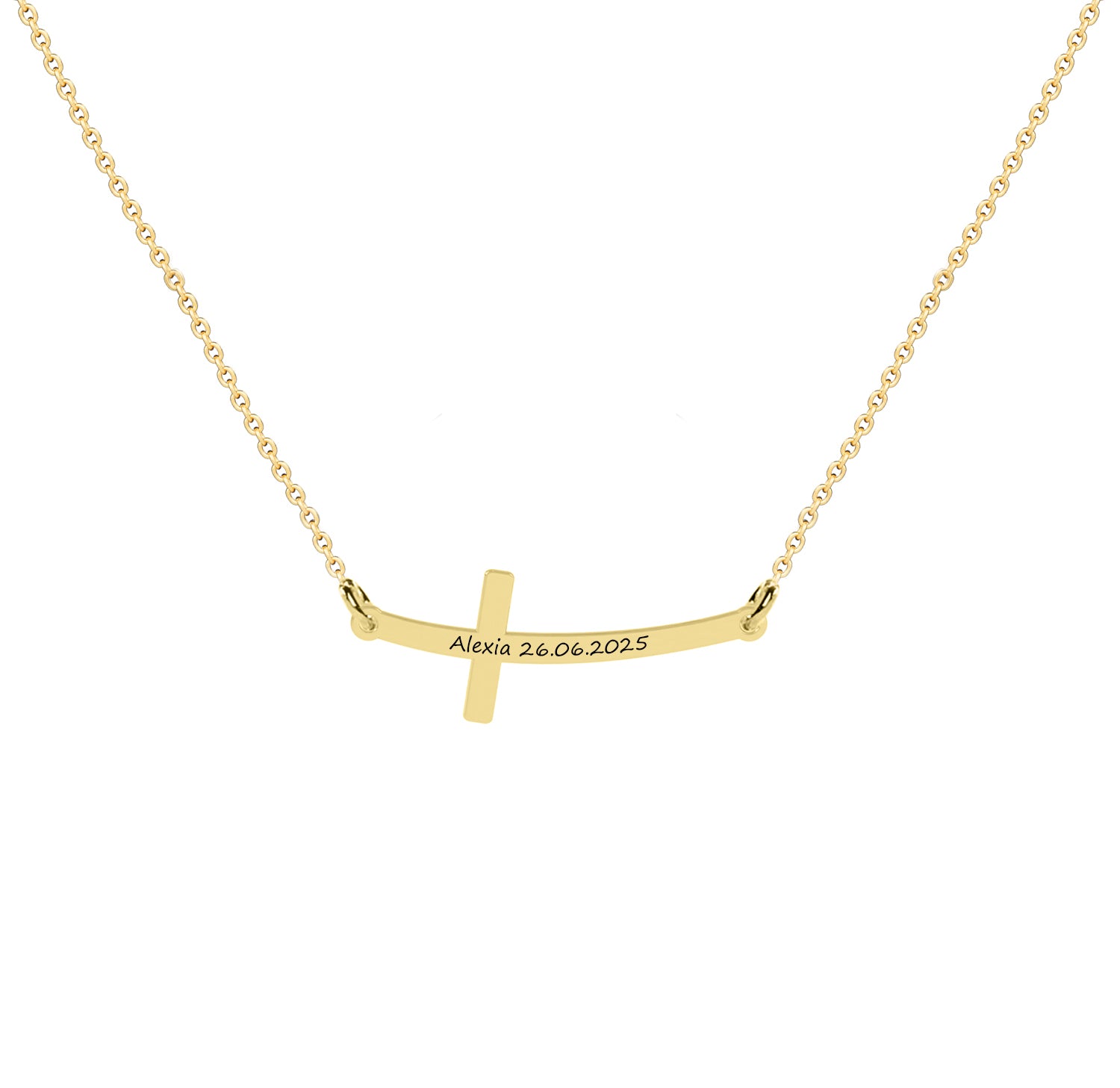 Lantisor cruce personalizabila din argint placat cu aur, gravat cu text – Maison La Stephanie