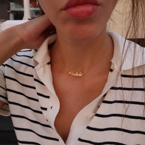 Lantisor HABIBI din argint 925 placat cu aur, design elegant personalizabil cu text arabic – Maison La Stephanie