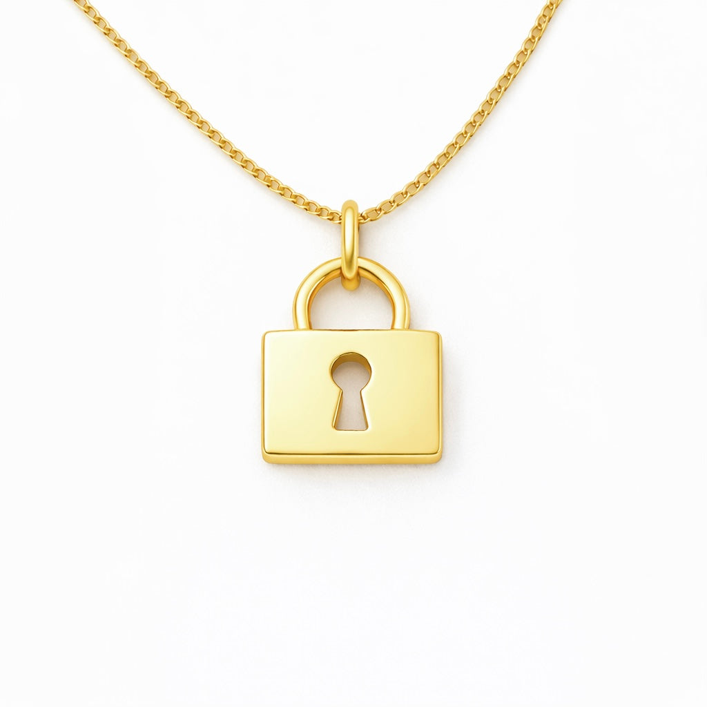 lantisor argint placat cu aur cu pandantiv lacat si decupaj cheie