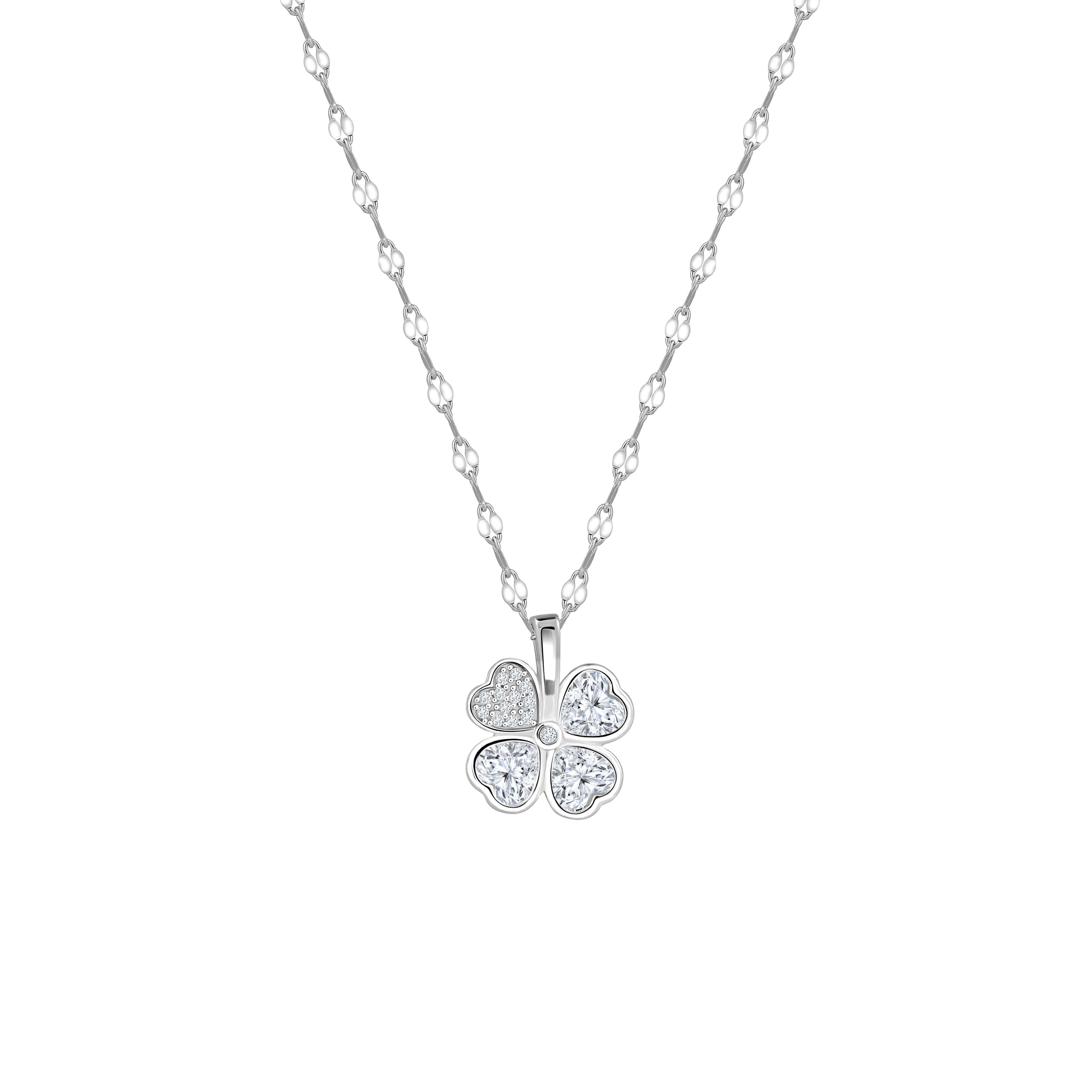 lantisor argint 925 cu pandantiv trifoi cu zirconii pavé