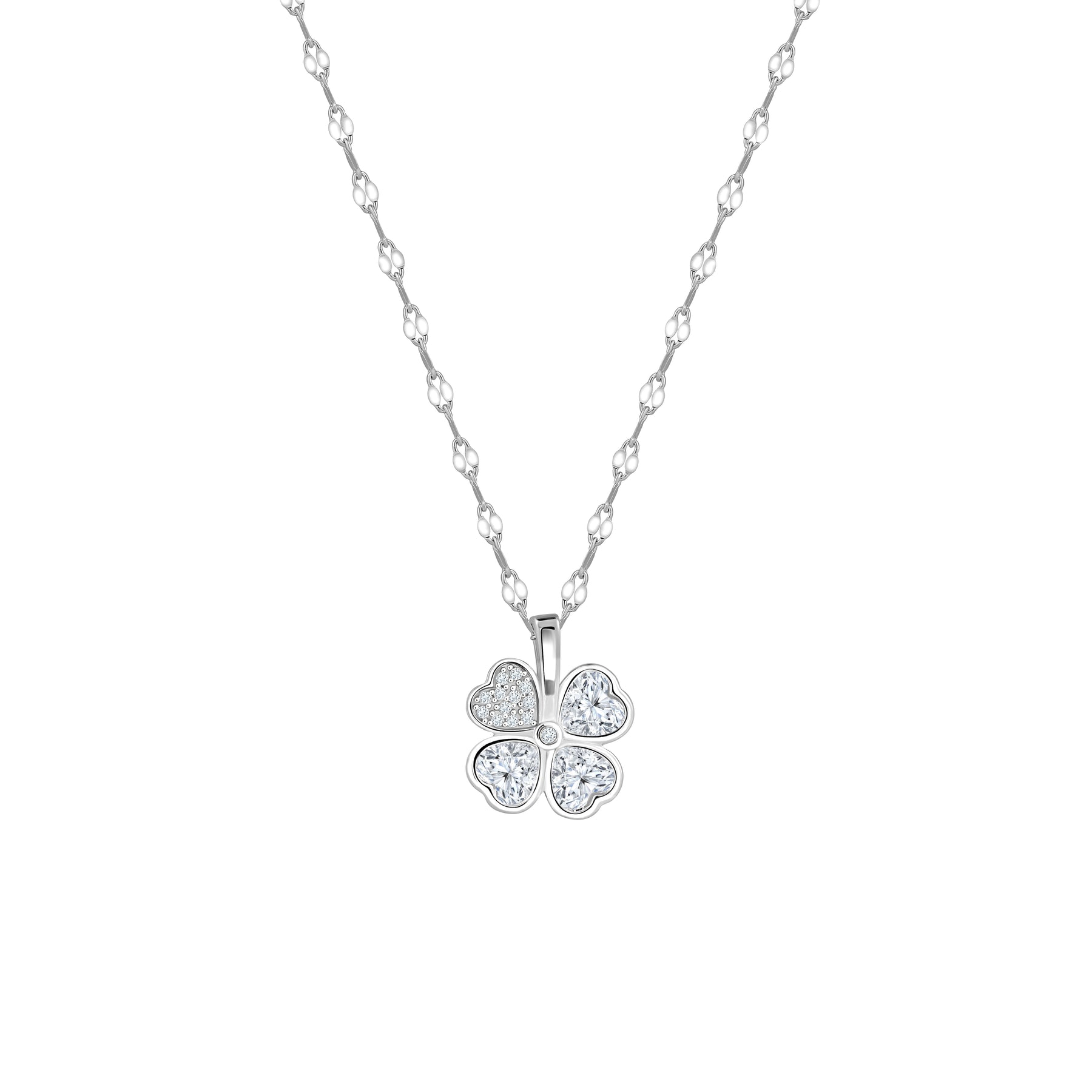 lantisor argint 925 cu pandantiv trifoi cu zirconii pavé