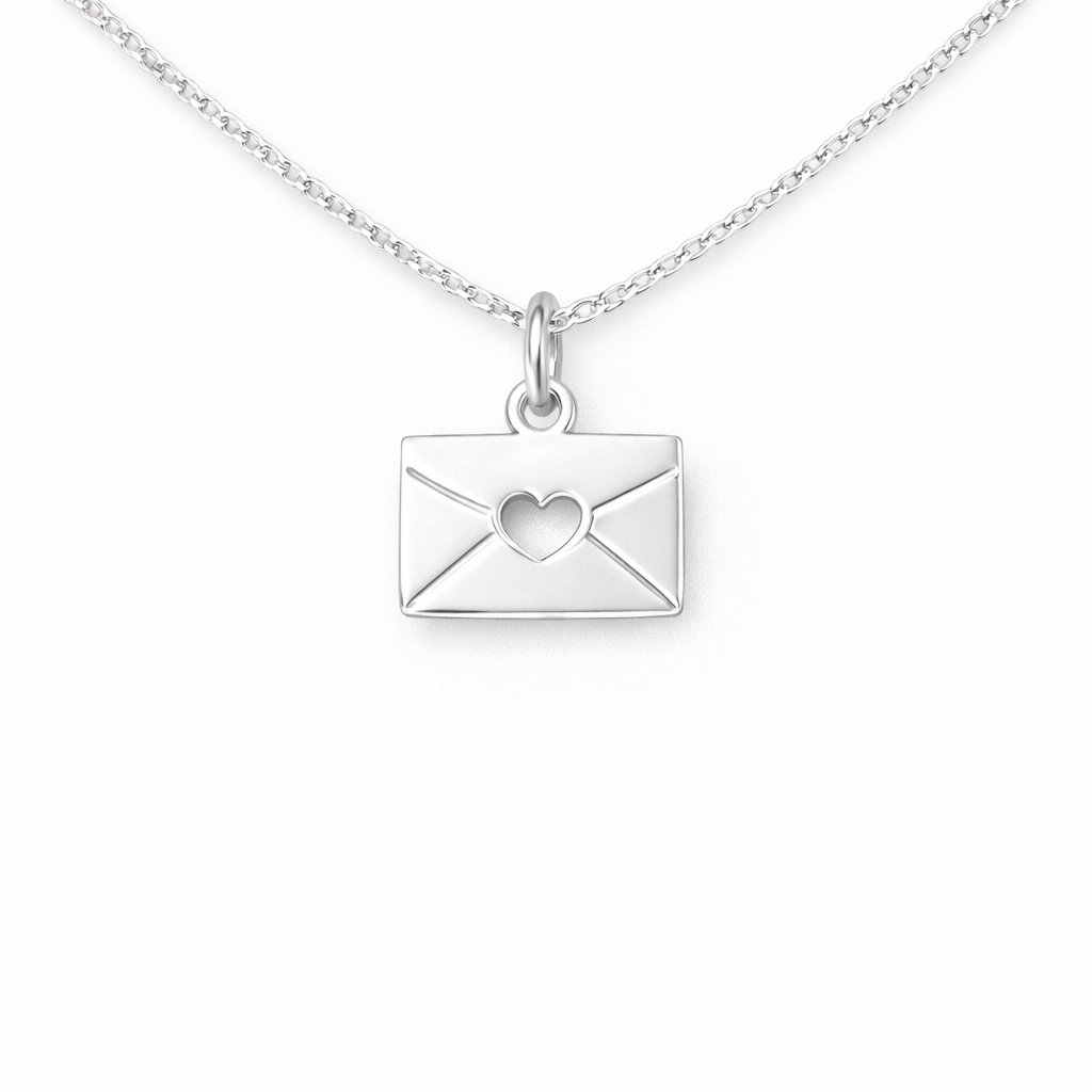 lantisor argint 925 cu pandantiv plic si inimioara decupata