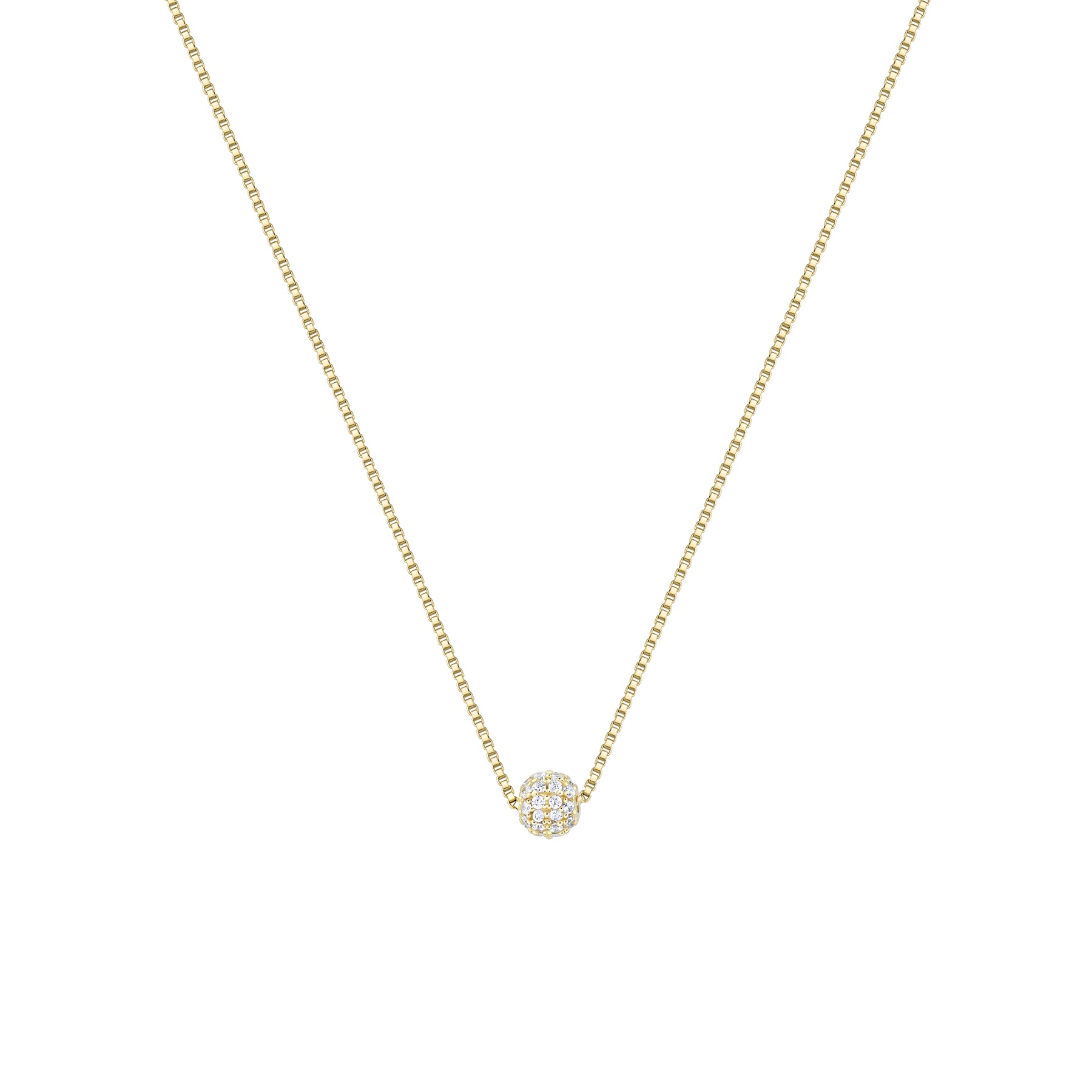 lantisor argint placat cu aur cu pandantiv sfera pavata cu zirconii