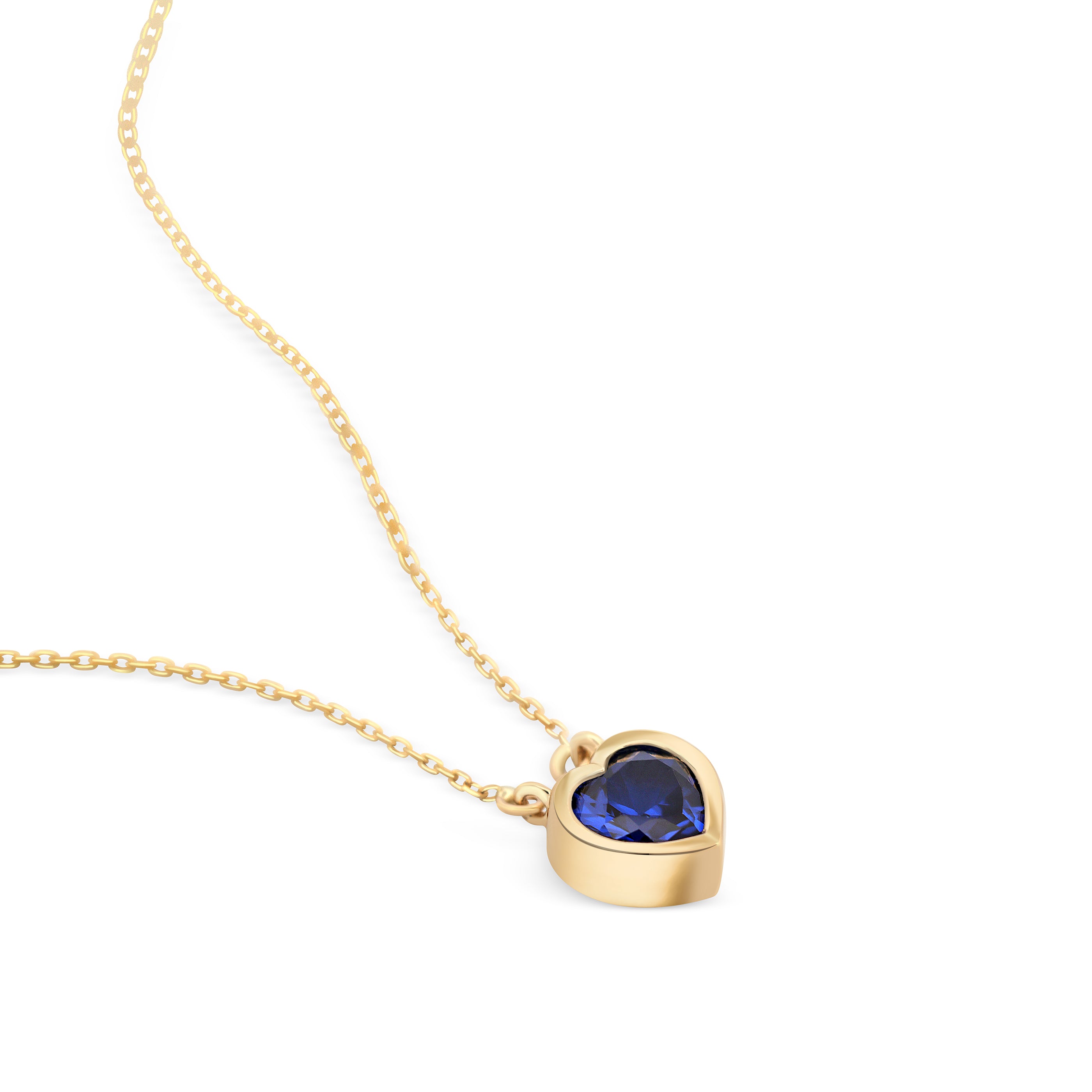 lantisor rafinat din aur 14K cu pandantiv inimă cu piatră albastră vibrana, montatăa elegant în contur auriu