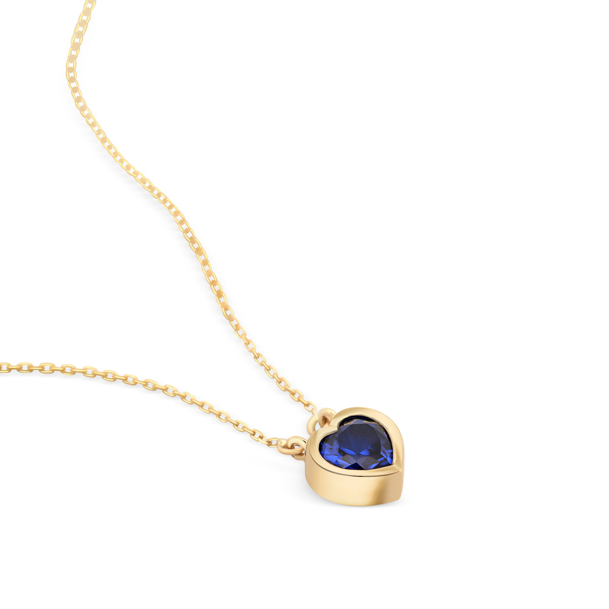 lantisor rafinat din aur 14K cu pandantiv inimă cu piatră albastră vibrana, montatăa elegant în contur auriu