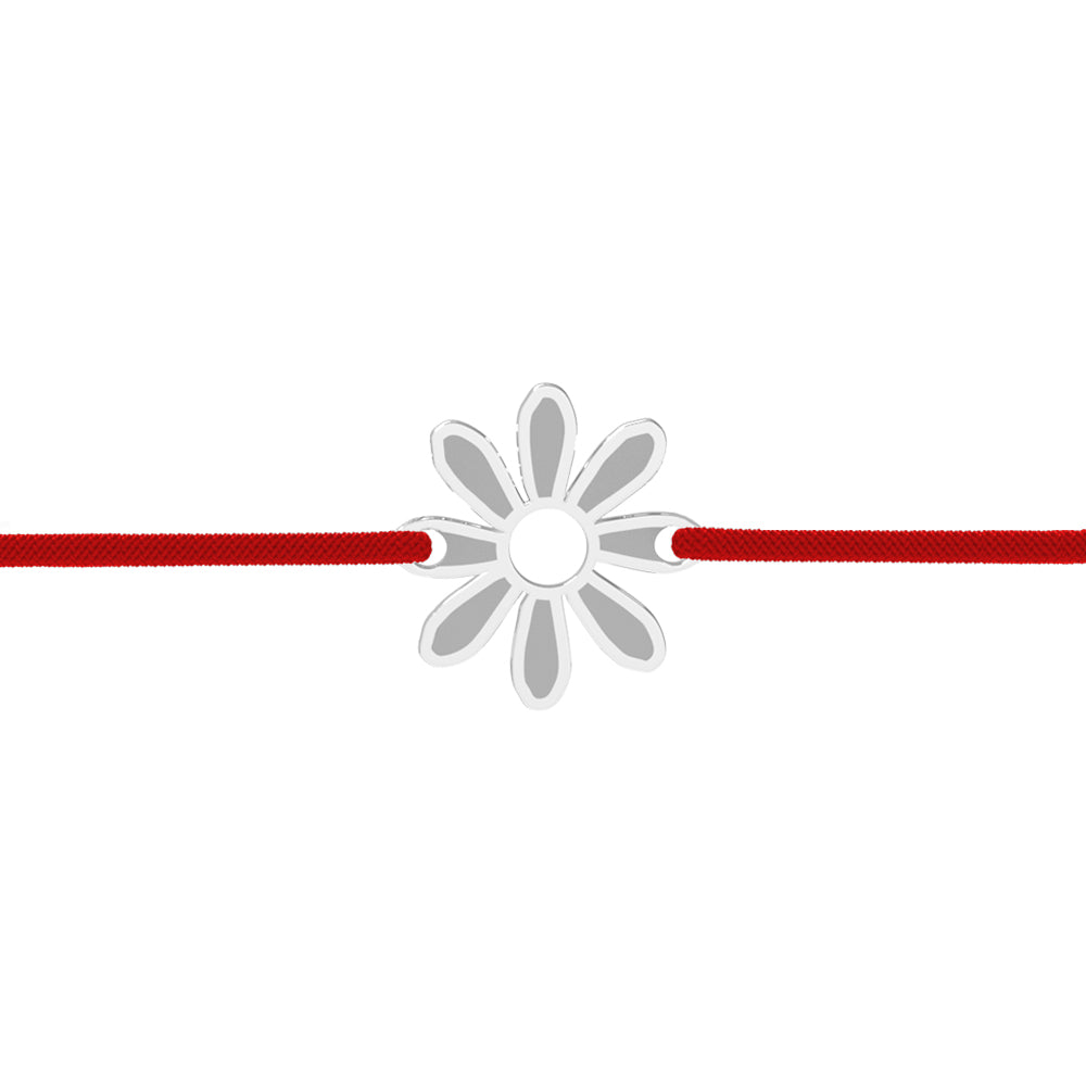 Brățară din argint 925 cu floare pe șnur roșu – cadou rafinat de Mărțișor și 8 Martie. Perfectă pentru femei, colege sau campanii corporate.