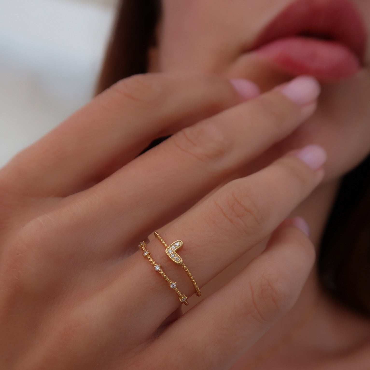 Mini Diamond Heart gold plated Ring