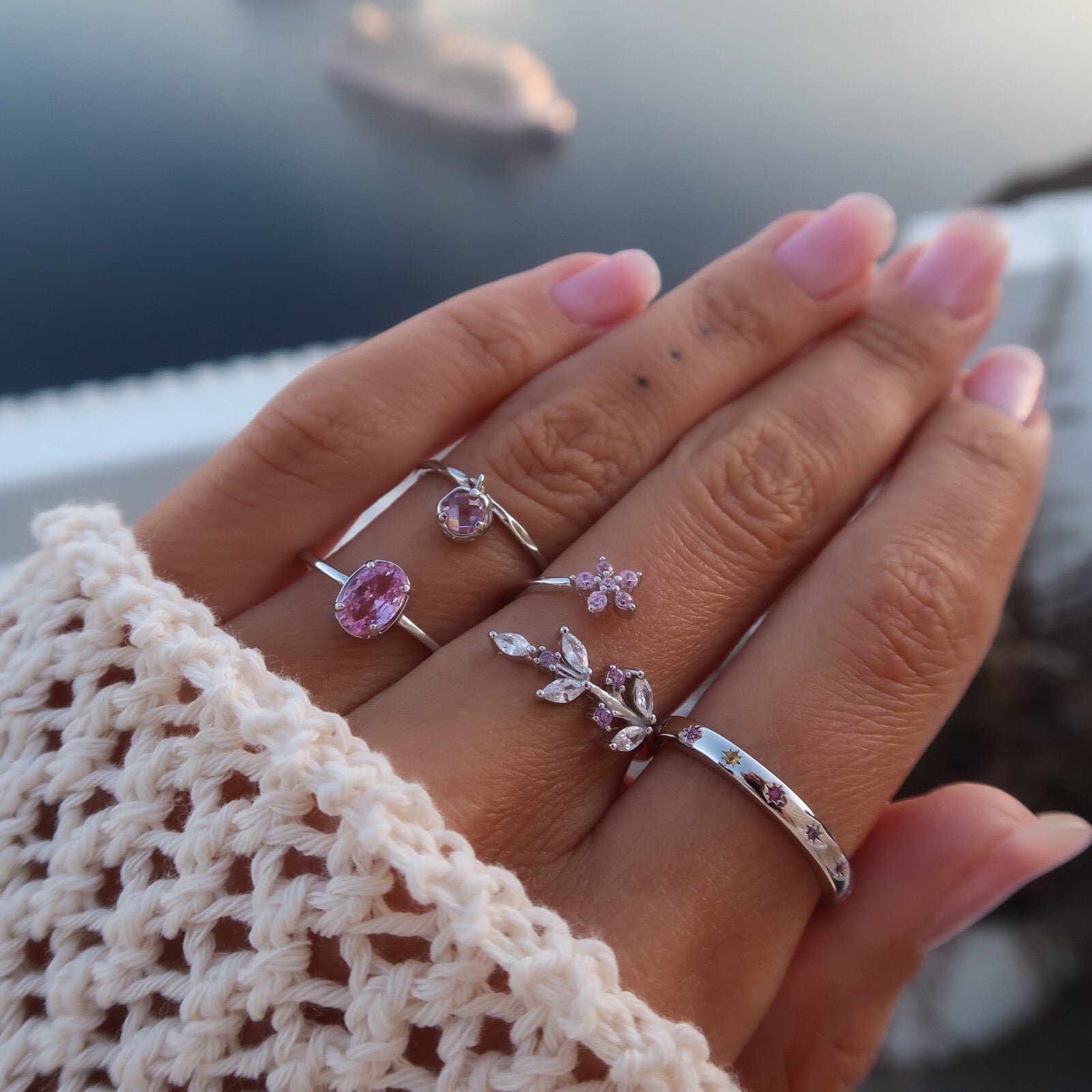 Set Mix and Match Pink Rings din argint 925, inele delicate cu accente roz – Maison La Stephanie