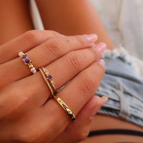 Inel Old Society Purple Stone din argint 925 placat cu aur, cu piatra mov eleganta – Maison La Stephanie