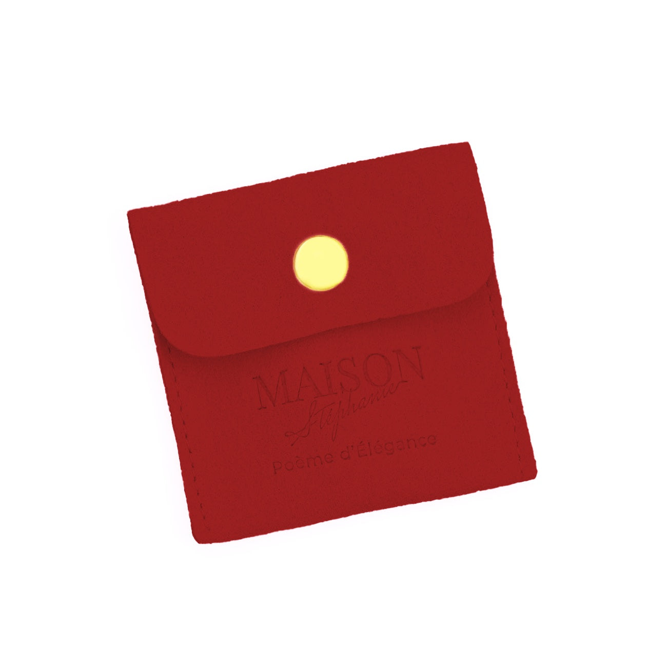 Pouch elegant Maison La Stéphanie, din microfibră roșie, perfect pentru păstrarea bijuteriilor sau ca accesoriu de călătorie — un detaliu practic și rafinat.