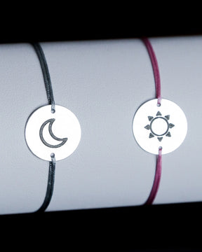 Custom Silver Bracelets - Engraved Personalized Bracelets with round 14 MM pendant and adjustable string, 2pcs/set