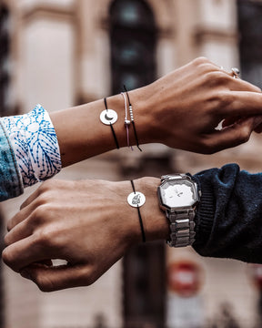 Custom Silver Bracelets - Engraved Personalized Bracelets with round 14 MM pendant and adjustable string, 2pcs/set