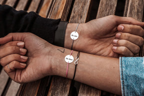 Custom Silver Bracelets - Engraved Personalized Bracelets with round 14 MM pendant and adjustable string, 2pcs/set