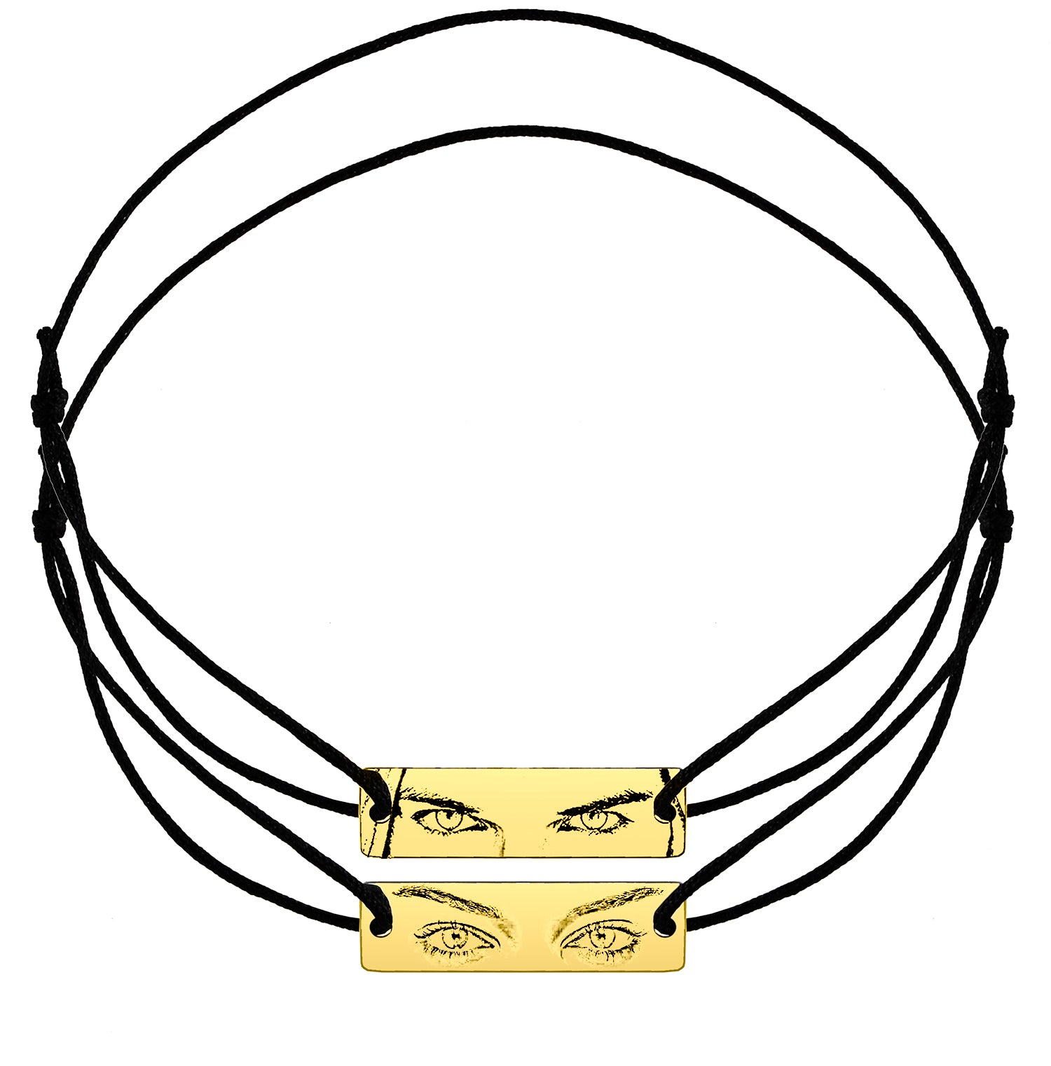 Set de 2 brățări Eyes of Love din argint 925 placat cu aur 18K, personalizate cu fotogravură ochi – bijuterii elegante de cuplu, create de Maison La Stéphanie, ideale pentru cadouri simbolice.